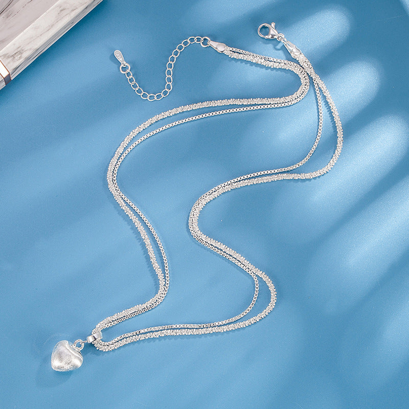 Auroria-Double Layer Brushed Heart Pendant Necklace For Women