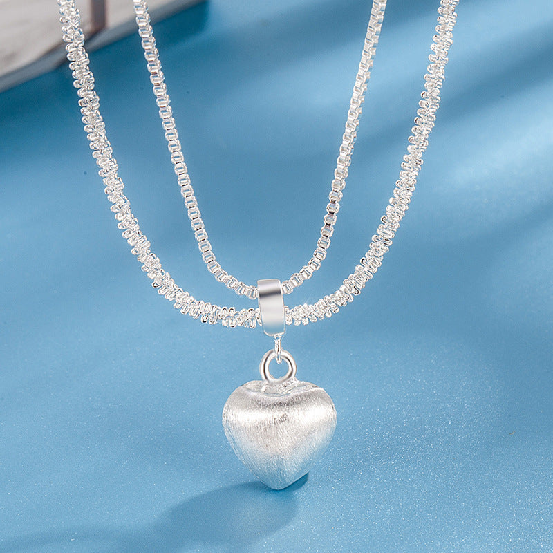 Auroria-Double Layer Brushed Heart Pendant Necklace For Women