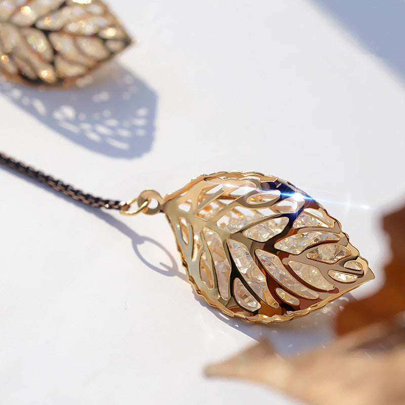 Auroria-Leaf Tassel Long Necklace Women New Fashion Jewelry Black Necklaces & Pendants