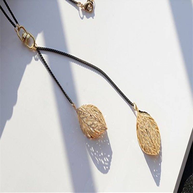 Auroria-Leaf Tassel Long Necklace Women New Fashion Jewelry Black Necklaces & Pendants