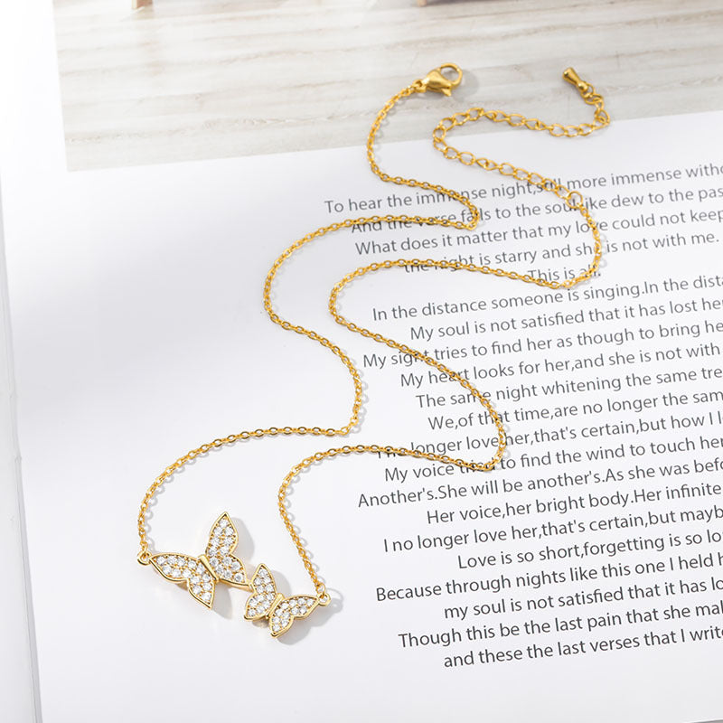 Auroria-Trendy Two Butterfly Crystal Zircon Pendant Necklace For Women