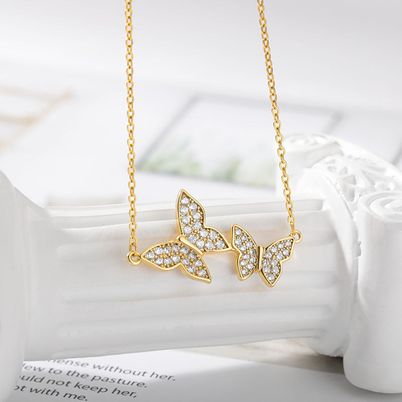 Auroria-Trendy Two Butterfly Crystal Zircon Pendant Necklace For Women