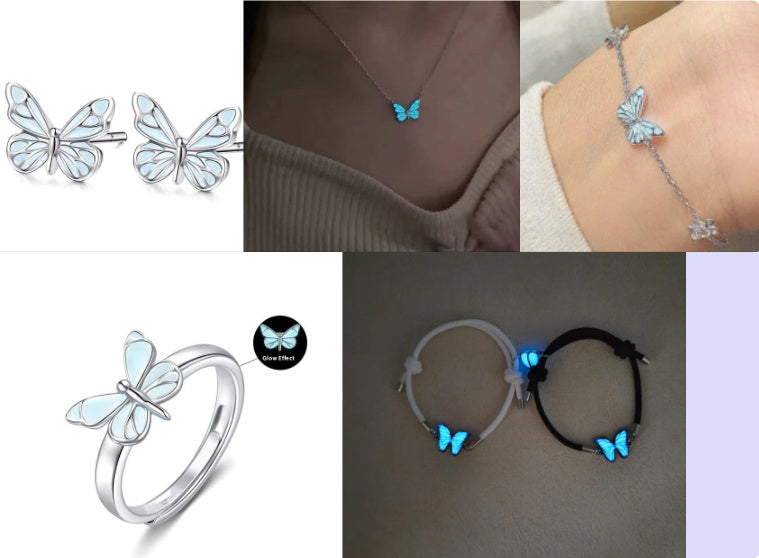 Auroria-Fashion Blue Luminous Butterfly Necklace Bracelet