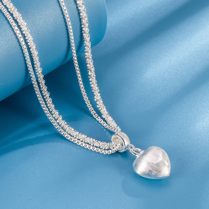 Auroria-Double Layer Brushed Heart Pendant Necklace For Women