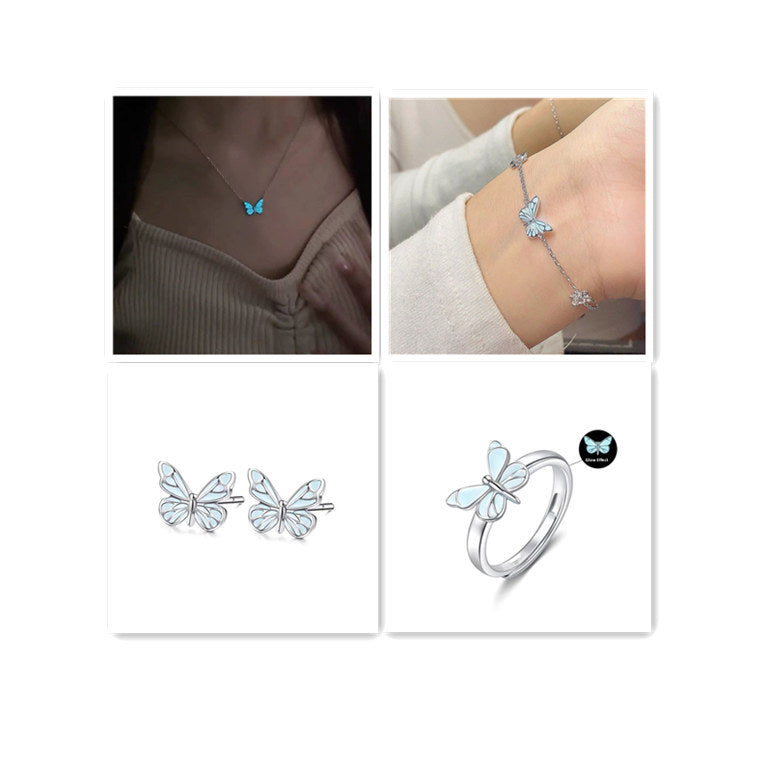Auroria-Fashion Blue Luminous Butterfly Necklace Bracelet