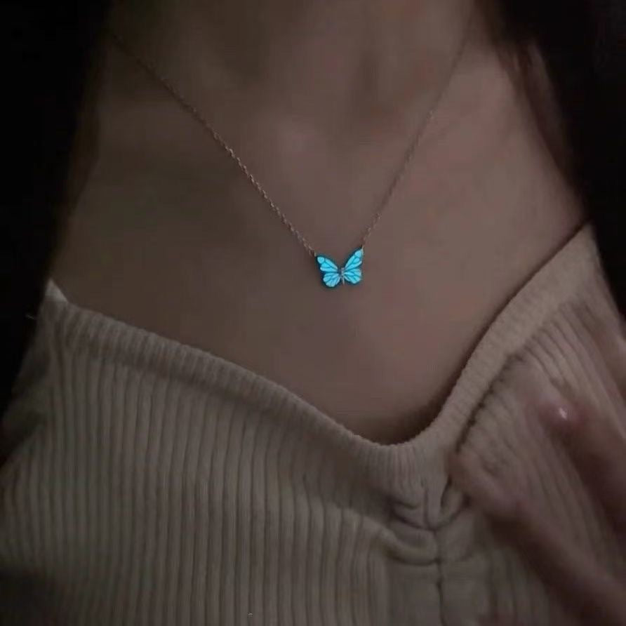 Auroria-Fashion Blue Luminous Butterfly Necklace Bracelet