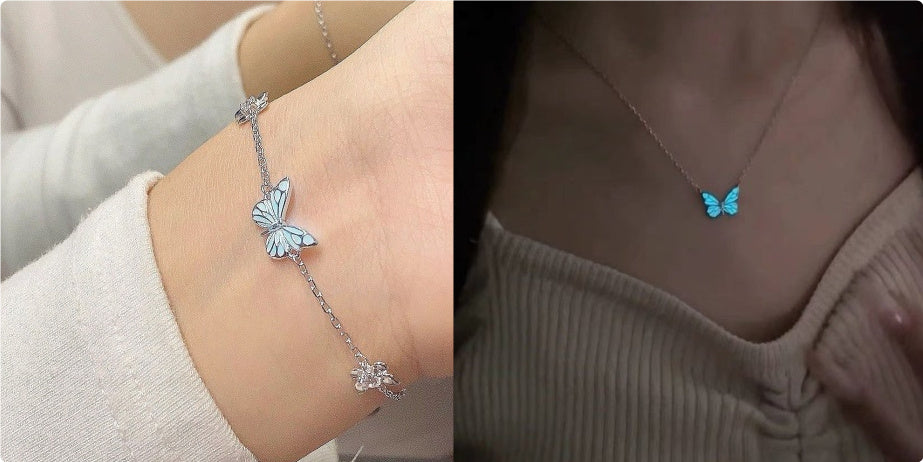 Auroria-Fashion Blue Luminous Butterfly Necklace Bracelet