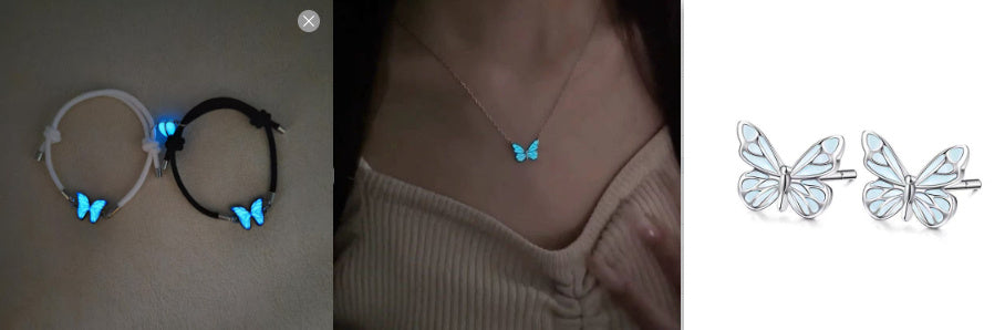 Auroria-Fashion Blue Luminous Butterfly Necklace Bracelet