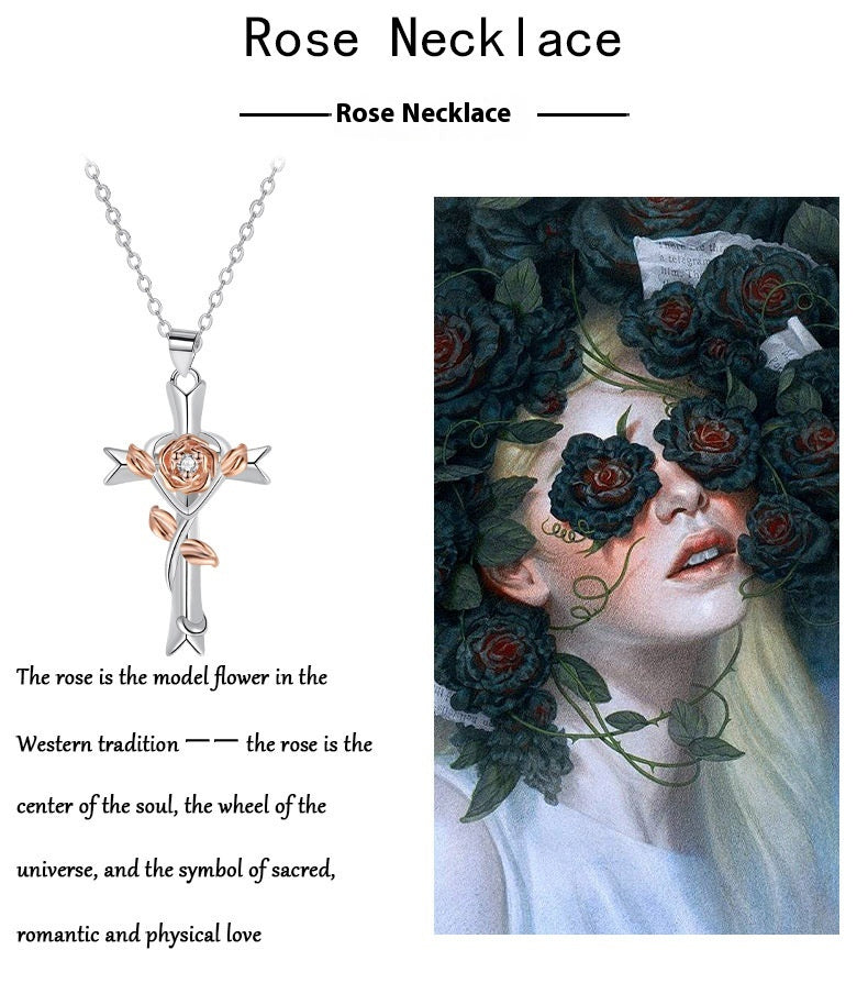 Auroria-Cross Rose Jewelry Gift Necklace For Women