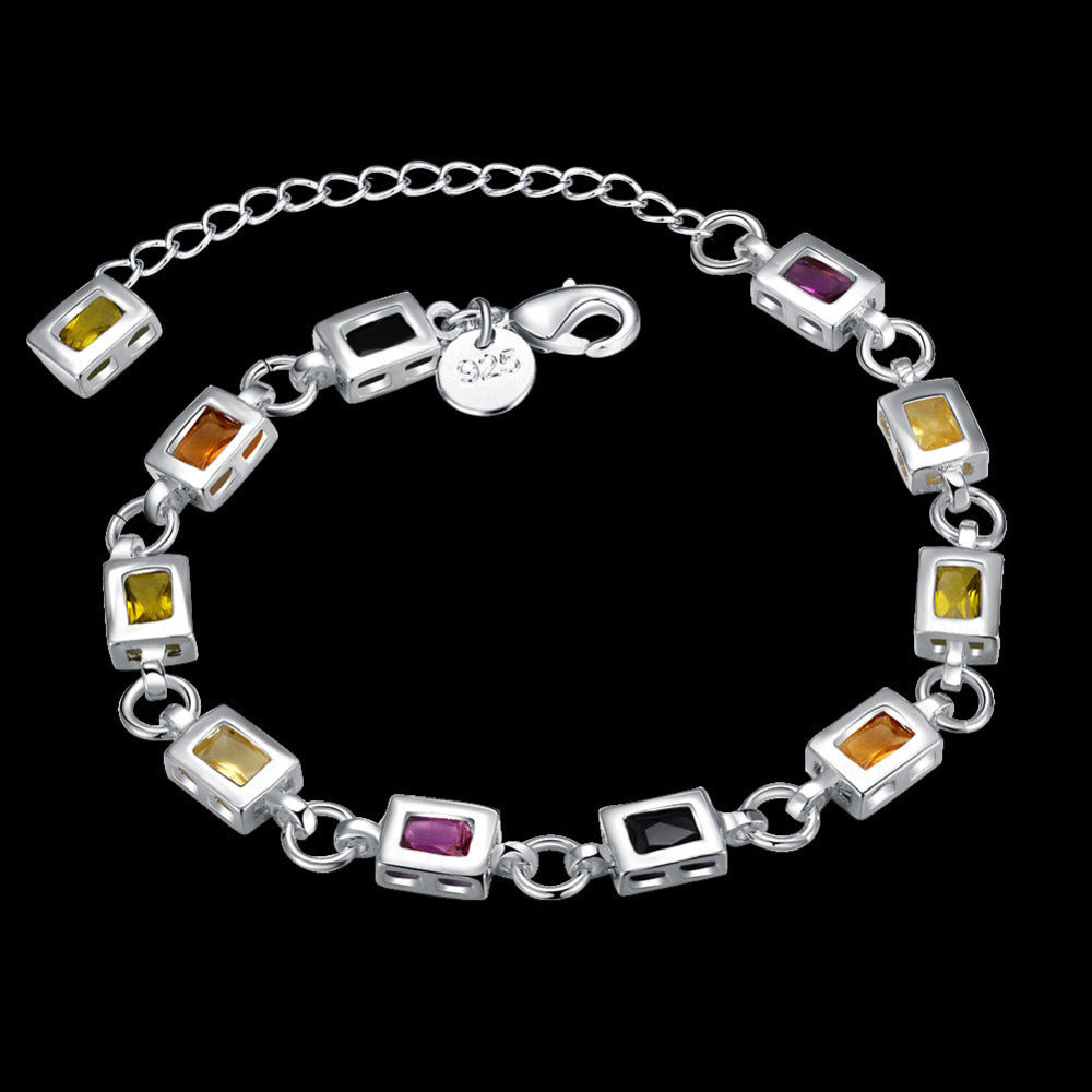 Auroria-Silver Ornamental Stone Zircon Plaid Women's Bracelet