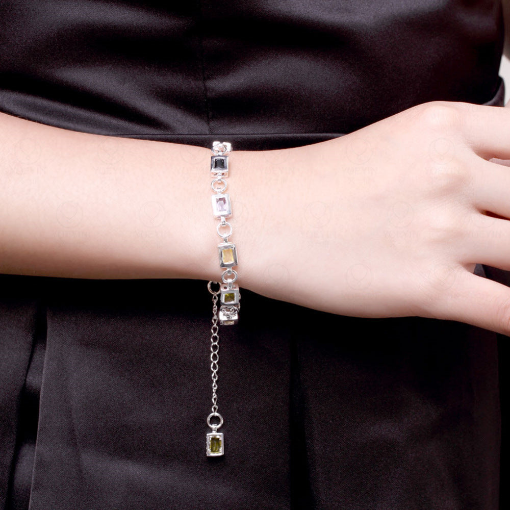 Auroria-Silver Ornamental Stone Zircon Plaid Women's Bracelet