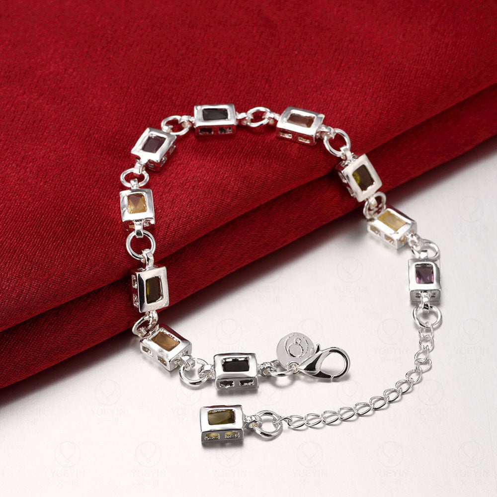Auroria-Silver Ornamental Stone Zircon Plaid Women's Bracelet