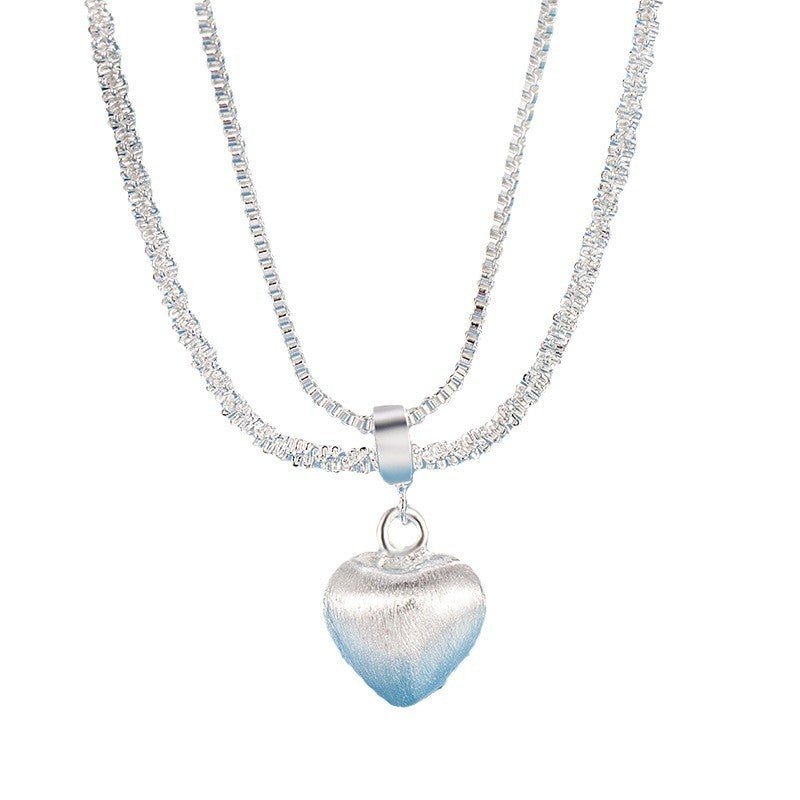 Auroria-Double Layer Brushed Heart Pendant Necklace For Women
