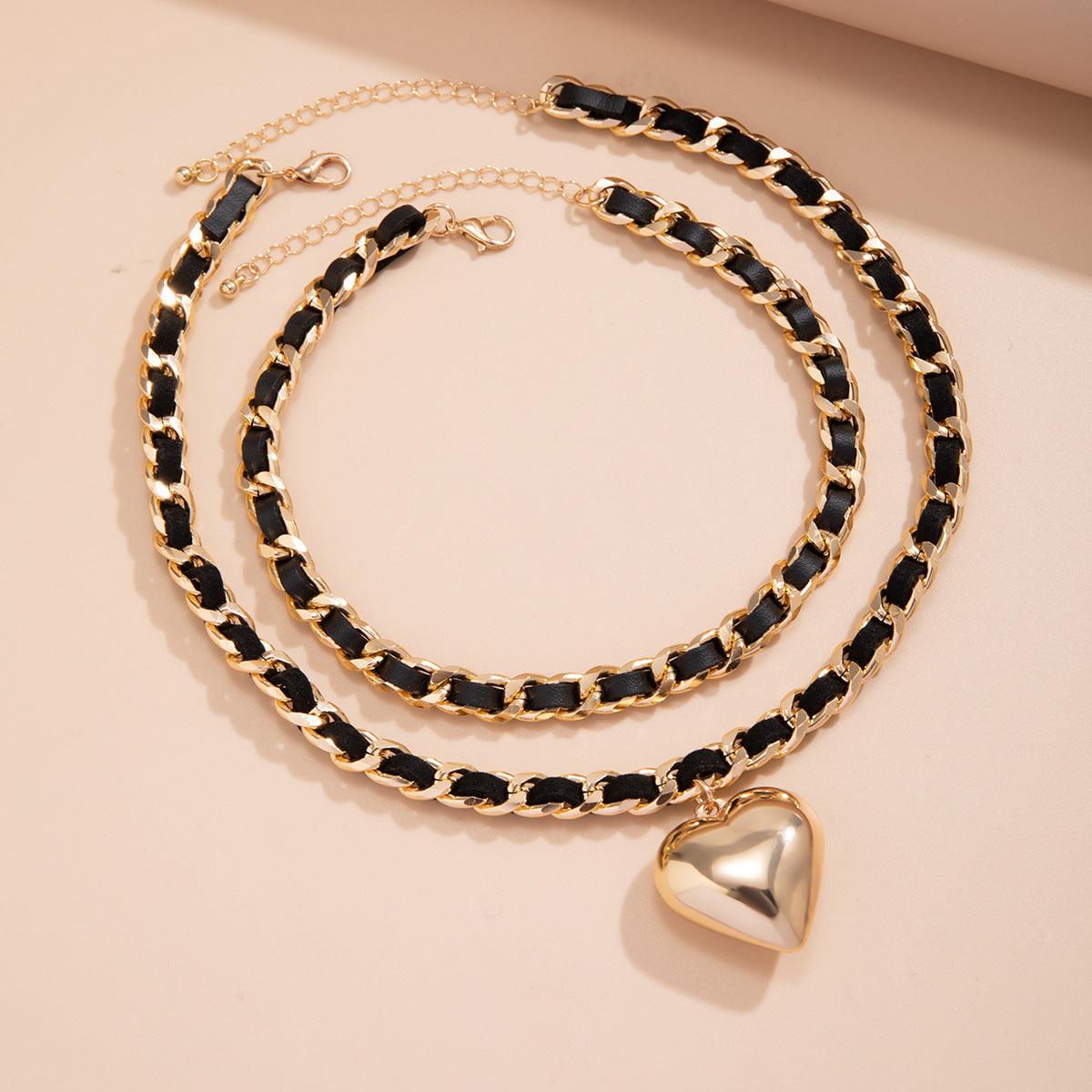 Auroria-Big Love Double-layer Chains Design Necklace Women Street Punk Style Necklace Fashion Jewelry