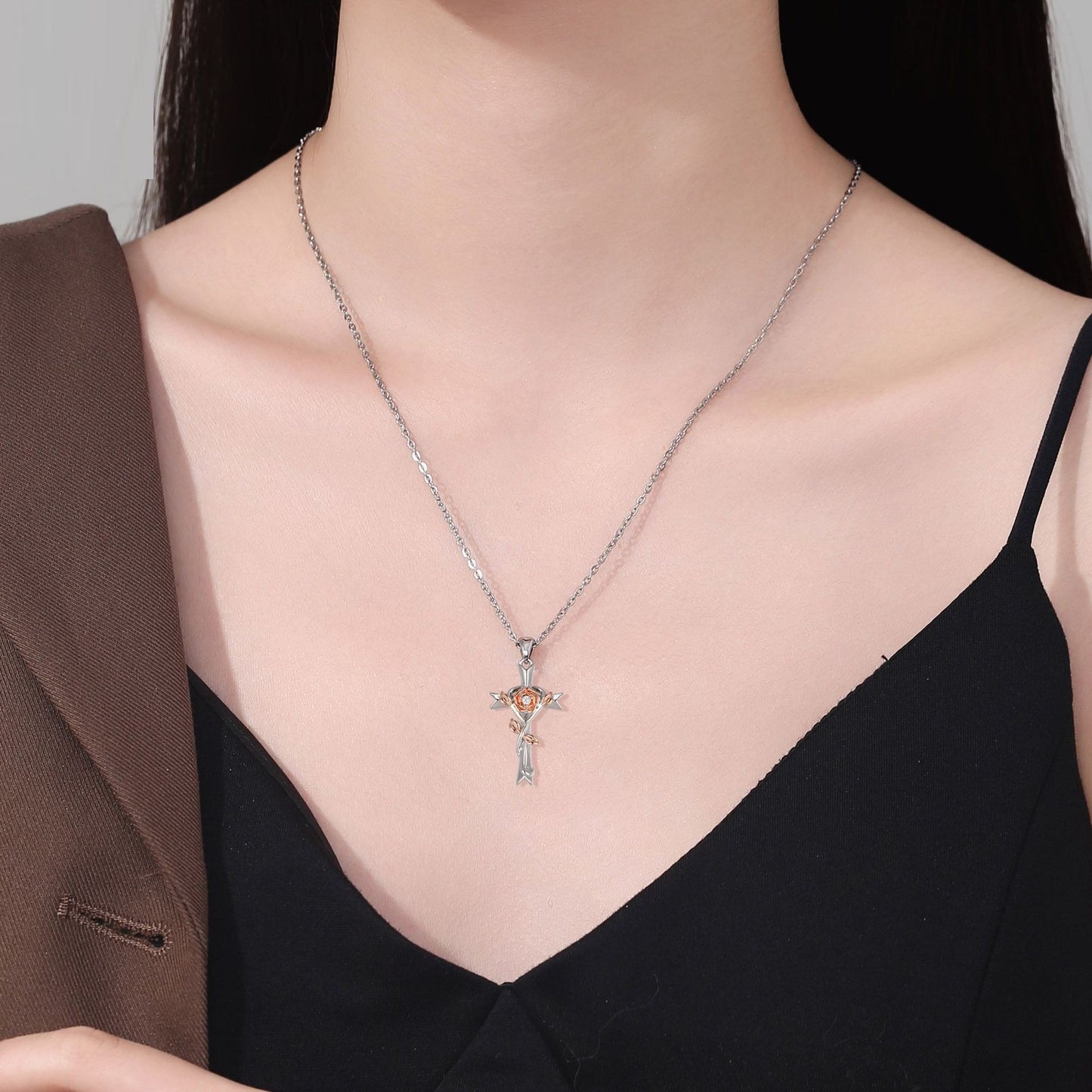 Auroria-Cross Rose Jewelry Gift Necklace For Women