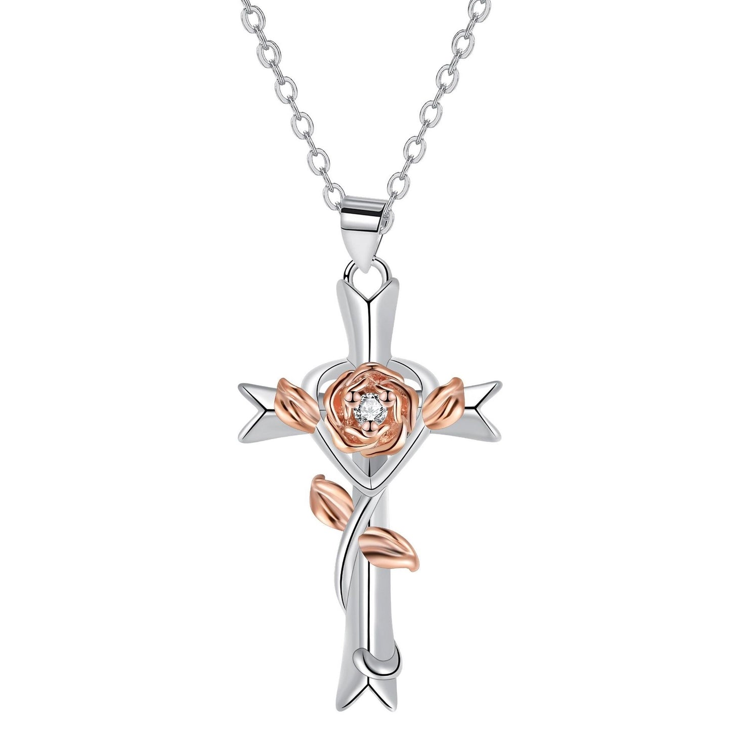 Auroria-Cross Rose Jewelry Gift Necklace For Women
