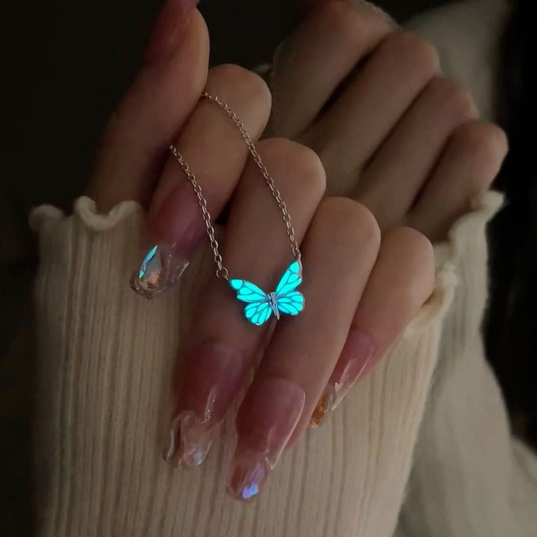 Auroria-Fashion Blue Luminous Butterfly Necklace Bracelet
