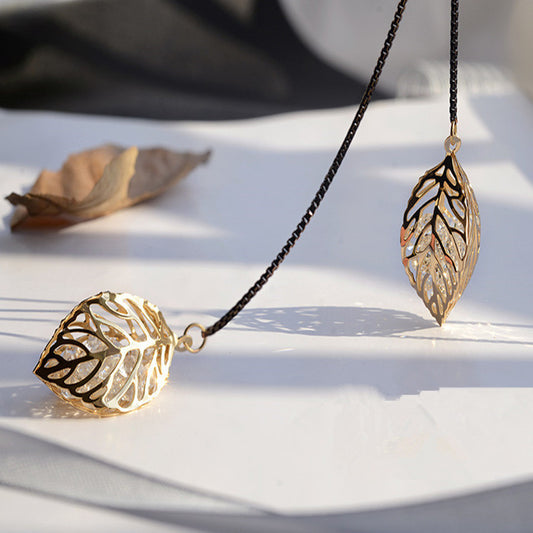 Auroria-Leaf Tassel Long Necklace Women New Fashion Jewelry Black  Necklaces & Pendants