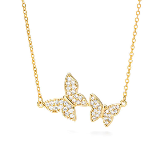 Auroria-Trendy Two Butterfly Crystal Zircon Pendant Necklace For Women