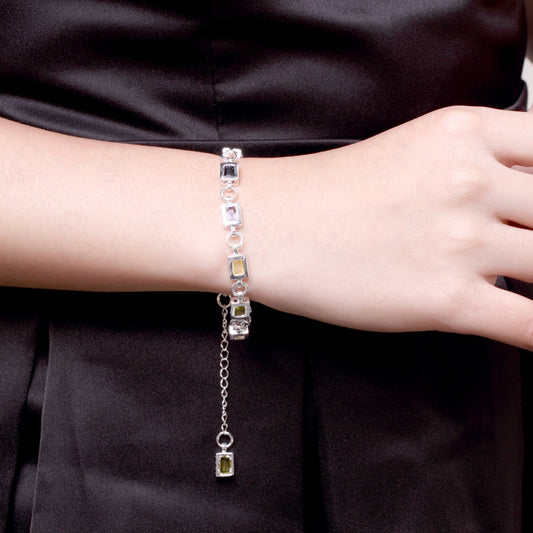 Auroria-Silver Ornamental Stone Zircon Plaid Women's Bracelet