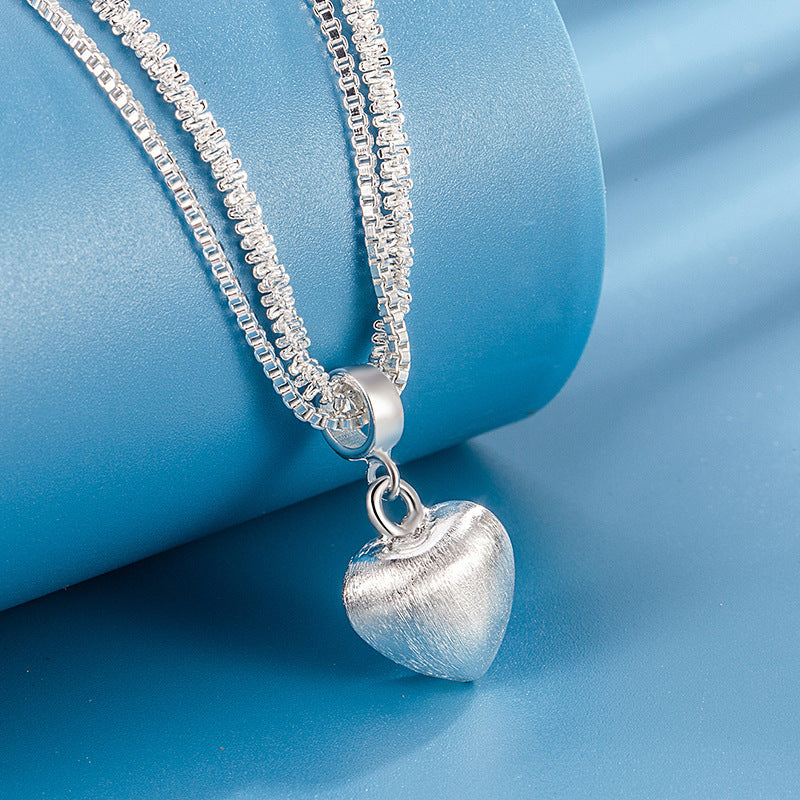 Auroria-Double Layer Brushed Heart Pendant Necklace For Women