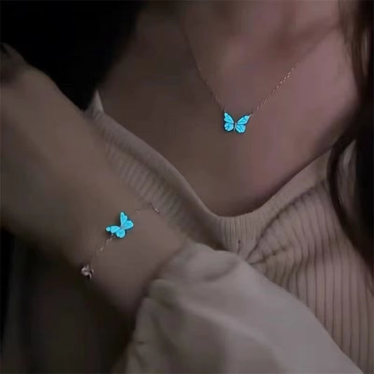 Auroria-Fashion Blue Luminous Butterfly Necklace Bracelet