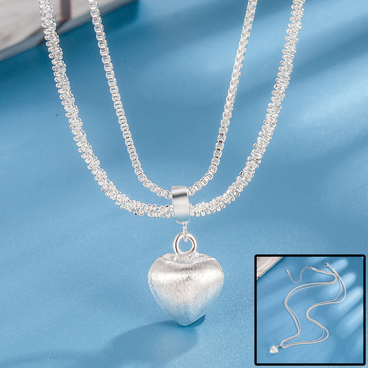 Auroria-Double Layer Brushed Heart Pendant Necklace For Women